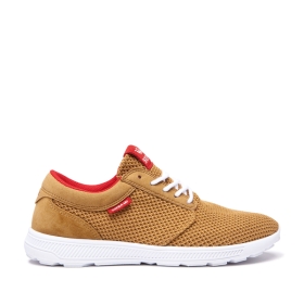 Supra Mens HAMMER RUN Tan/Risk Red/white Low Top Shoes | CA-77121